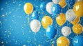 Colorful Birthday Balloons in Blue, Yellow and White. Modern Wal Royalty Free Stock Photo