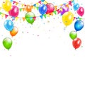 Colorful birthday balloons and pennants on white background Royalty Free Stock Photo