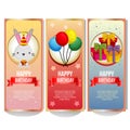 Colorful birthday banner collection with cute rabbit balloon and present