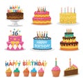 Set of Birthday Cakes. Birthday Party Elements Royalty Free Stock Photo