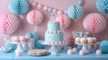 Colorful Birthday Celebration Set with Balloons, Cake, and Decorations for Festive Party Atmosphere Royalty Free Stock Photo