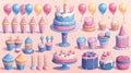 Colorful Birthday Celebration Set with Balloons, Streamers and Cake Toppers for Festive Party Decorations Royalty Free Stock Photo