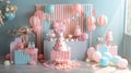 Colorful Birthday Celebration Set with Balloons, Streamers and Cake Toppers for Festive Party Decorations Royalty Free Stock Photo