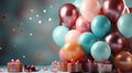 Colorful Birthday and christmas balloons and candles background banner