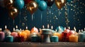 Colorful Birthday and christmas balloons and candles background banner