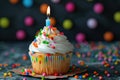 Colorful Birthday cupcake candle. Generate Ai