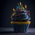 Colorful Birthday Cupcake with Handcrafted Frosting - Generative AI Royalty Free Stock Photo