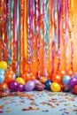 colorful birthday decorations and streamers background