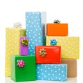 Colorful birthday gift boxes isolated on white background. Birthday, christmas and party concept Royalty Free Stock Photo