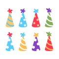 Colorful birthday hat icons collection on white Royalty Free Stock Photo