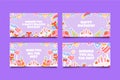 Colorful birthday stickers horizontal cards set
