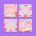 Colorful birthday stickers square cards set