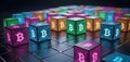 Colorful Bitcoin Cubes on Digital Grid AI Generative
