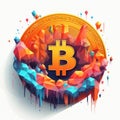 Colorful Bitcoin Logo With Stylized Cloud Illustration