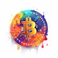 Colorful Bitcoin Sign In Watercolor Paint Splatter