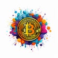 Colorful Bitcoin Splash Icon With Cybersteampunk Twist