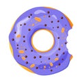 Colorful bitten donut on white background