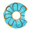 Colorful bitten donut on white background