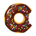Colorful bitten donut on white background