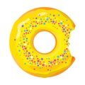 Colorful bitten donut on white background