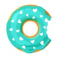 Colorful bitten donut on white background