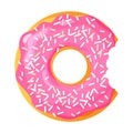 Colorful bitten donut on white background