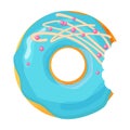 Colorful bitten donut on white background