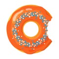 Colorful bitten donut on white background