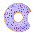 Colorful bitten donut on white background