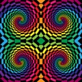 Colorful and Black Swirls of the Rectangles Radial Expanding from the Center. Optical Illusion of Depth and Volume