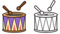 Colorful and black and white drum for coloring book