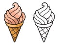 Colorful and black and white ice cream for coloring book