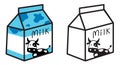 Colorful and black and white milk for coloring book
