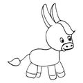 Colorful and black and white pattern for coloring. Illustration of cute donkey. Royalty Free Stock Photo