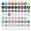 Colorful & black & white shading Social media icons set of facebook twitter instagram pinterest whatsapp Royalty Free Stock Photo