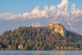 Colorful Bled Lake in fall with castle