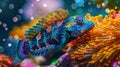 Colorful blenny fish swimming among vibrant corals in a saltwater aquarium setting Royalty Free Stock Photo