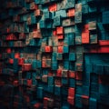 Colorful blocky wall made from a variety of color, Generative AI