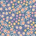 Colorful blooming meadow seamless vector pattern small-scale floral ditsy background for fabric, wallpaper, stationery