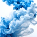 Colorful blue acrylic ink in water or volumetric smoke clouds isolated on white background Royalty Free Stock Photo