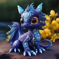 Colorful Blue Dragon Figurine With Zbrush Style - Cute And Iconic