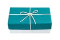 Colorful blue gift box decorative with light brown bow leather isolated on white background , clipping path for Christmas or New Royalty Free Stock Photo