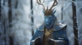 Colorful Blue And Gold Elf With Horns In Snowy Forest Royalty Free Stock Photo