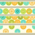 Colorful blue green and orange buttons on white seamless borders set, vector Royalty Free Stock Photo