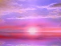 Pink sea sunset at sea summer evening moon on cloudy sky in sea water reflection ocean blue water and sun light go down beauti