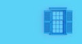 colorful blue opened window isolated on blue background.