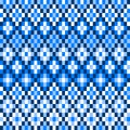 Colorful blue pixelated geometric diamond shape seamless pattern, vector