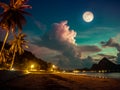 Colorful blue sky with cloud and bright full moon on seascape to night Royalty Free Stock Photo