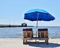 Colorful blue umbrella at beach Royalty Free Stock Photo
