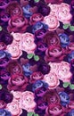 Colorful blue and violet roses pattern Vector. Vertical background trendy designs